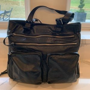 Club Monaco Black Soft Leather handbag with silver hardware! Excellent condition